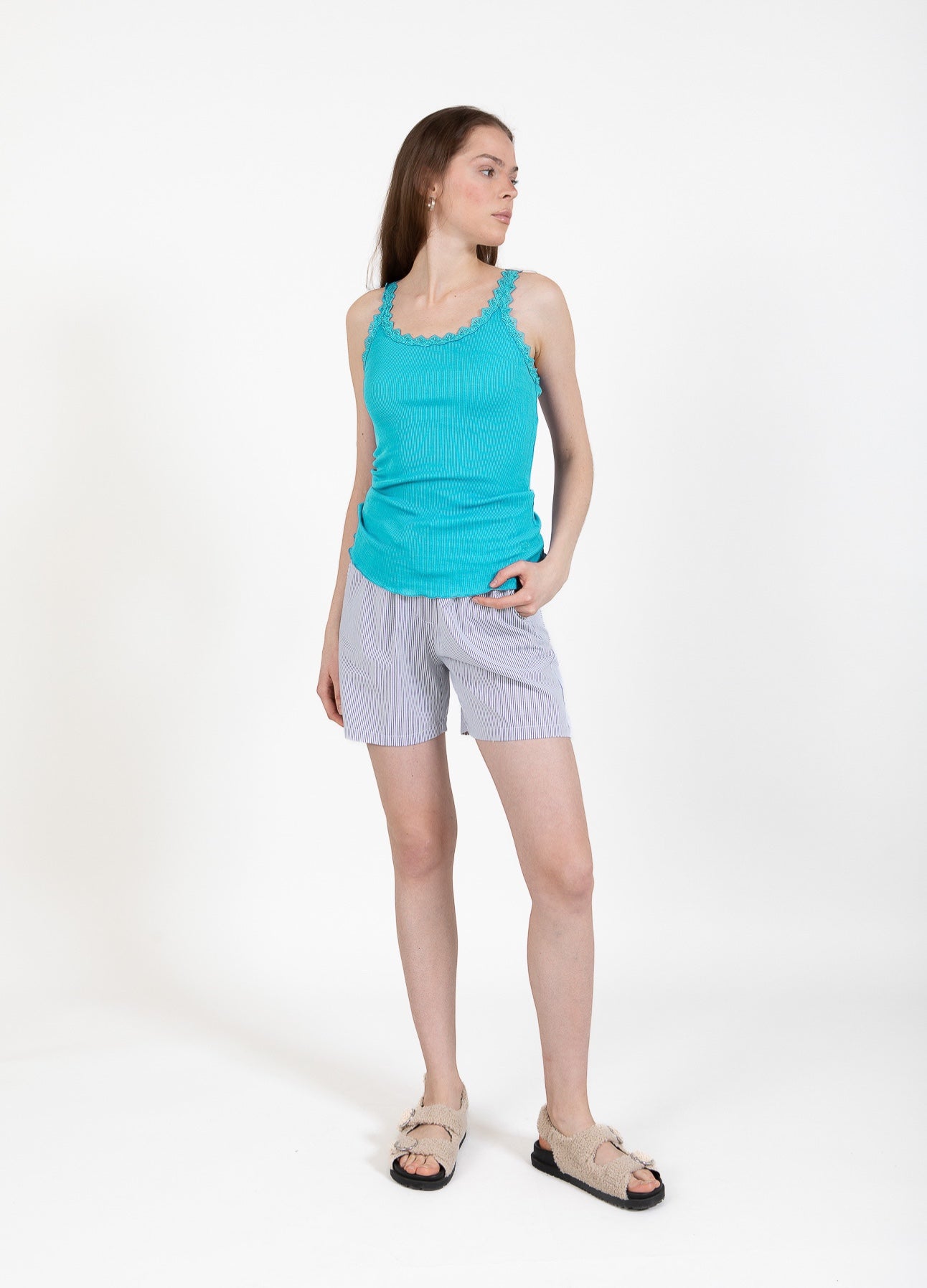 CC Heart CC HEART SILK SLEEVELESS WITH LACE Top - Short sleeve Aqua blue - 585