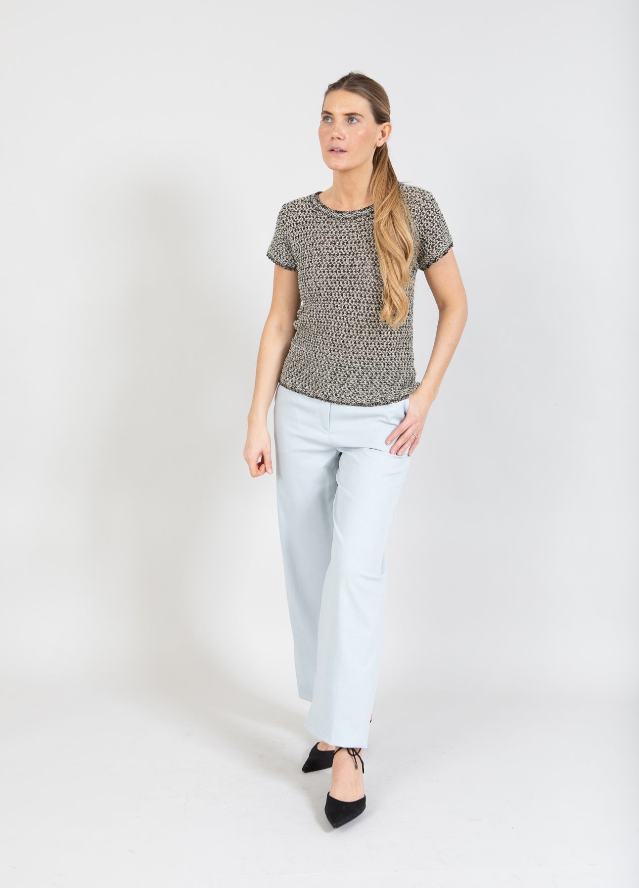 Coster Copenhagen KNIT BLOUSE WITH TEXTURE Knitwear Black/creme stripe - 190