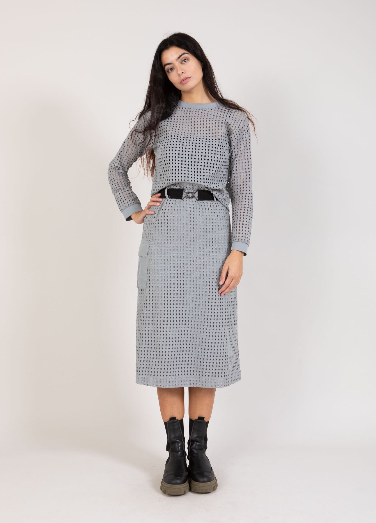 Coster Copenhagen LONG SKIRT IN MESH Skirt Dark Grey - 181