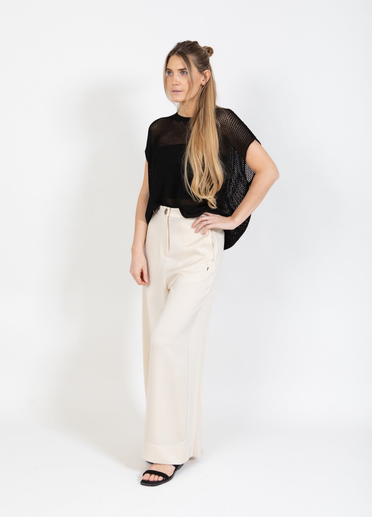 Coster Copenhagen SHINY WIDE PANTS - STELLA FIT Pants Creme - 241