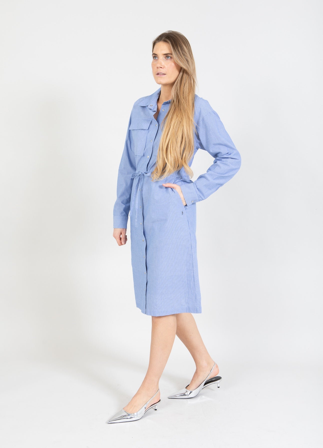 Coster Copenhagen SHIRT DRESS IN CHAMBRE Dress Blue white stripe - 956