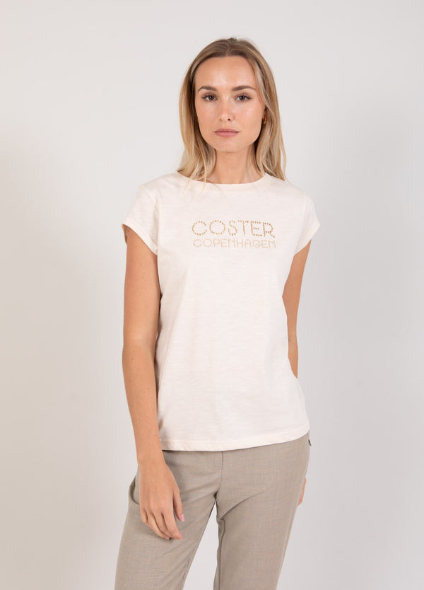 Coster Copenhagen T-SHIRT WITH COSTER LOGO IN STUDS - CAP SLEEVE T-Shirt Creme - 241