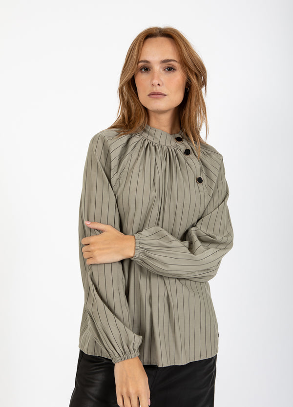 Coster Copenhagen ASYMMETRICAL SHIRT Shirt/Blouse Dusty green/black stripes - 477