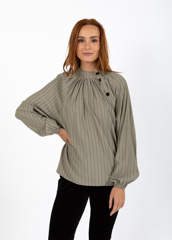 Coster Copenhagen ASYMMETRICAL SHIRT Shirt/Blouse Dusty green/black stripes - 477