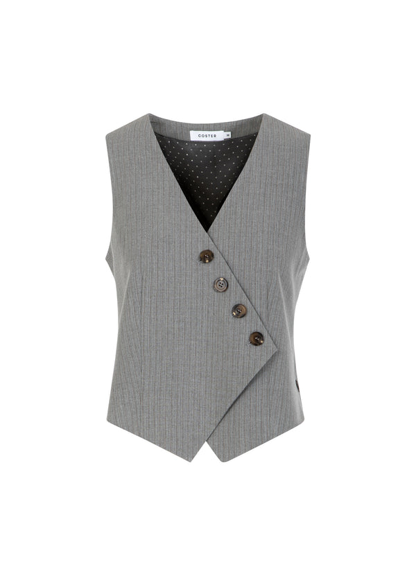 Coster Copenhagen ASYMMETRICAL VEST Vest Mist grey pin stripe - 175