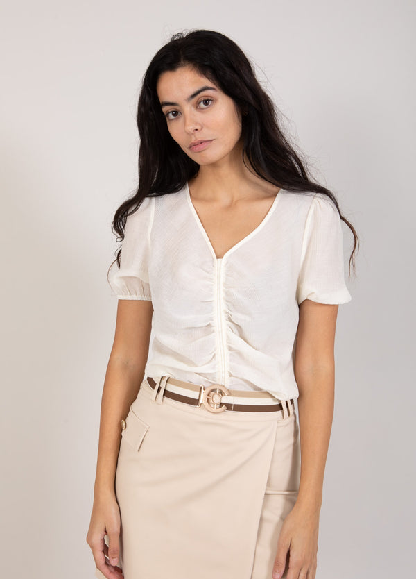 Coster Copenhagen BLOUSE WITH RUCHING Shirt/Blouse Creme - 241