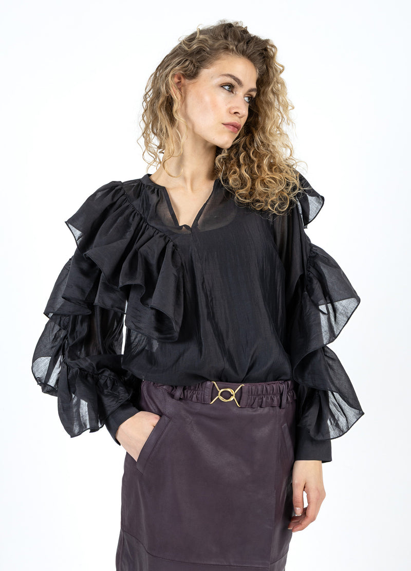 Coster Copenhagen BLOUSE WITH RUFFLES Shirt/Blouse Black - 100