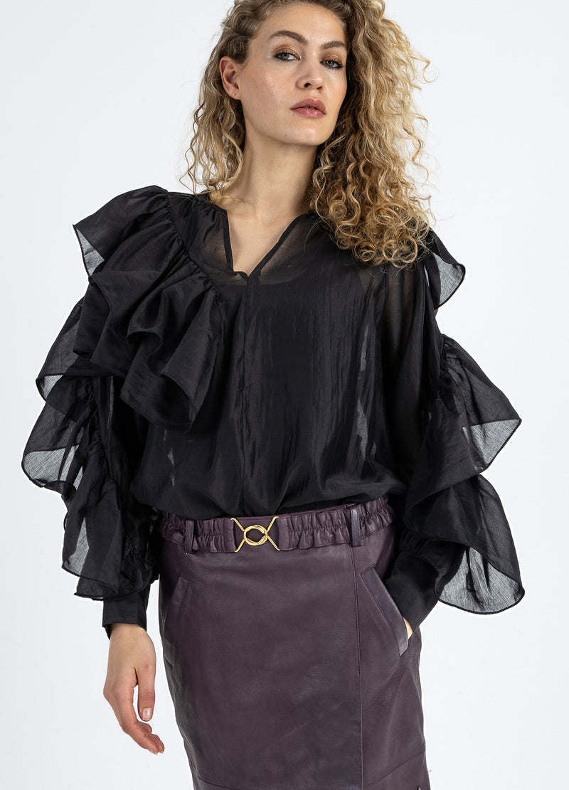 Coster Copenhagen BLOUSE WITH RUFFLES Shirt/Blouse Black - 100