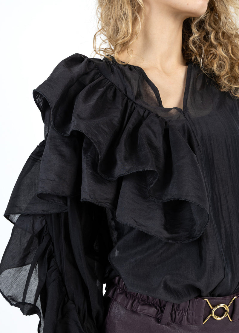 Coster Copenhagen BLOUSE WITH RUFFLES Shirt/Blouse Black - 100