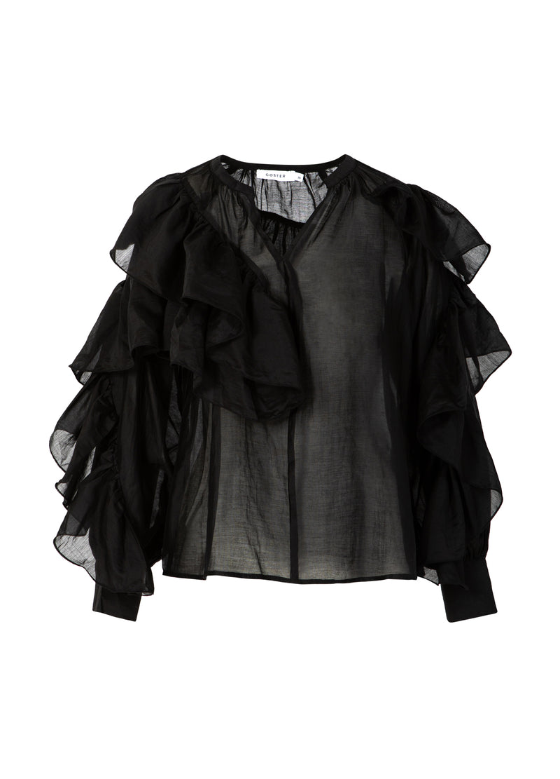 Coster Copenhagen BLOUSE WITH RUFFLES Shirt/Blouse Black - 100
