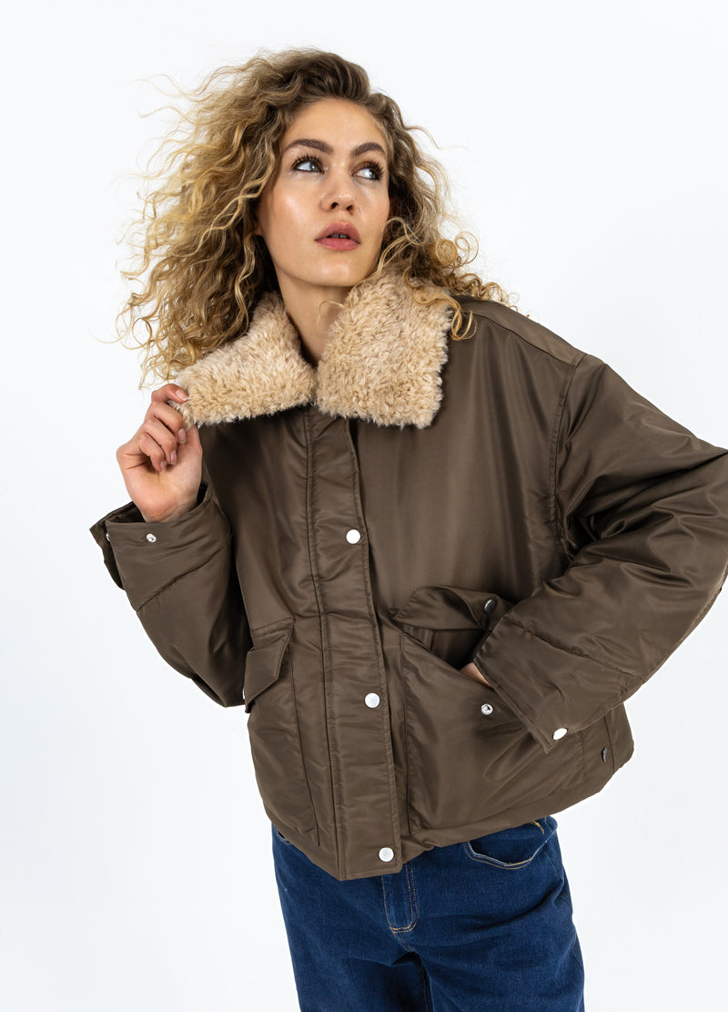 Coster Copenhagen BOMBER JACKET WITH FUR COLLAR Outerwear Brown - 358