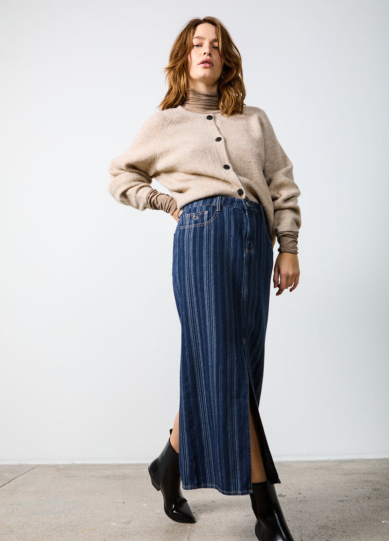 CC Heart CC HEART ALAIA LONG SKIRT Skirt Dark blue stripe denim - 512
