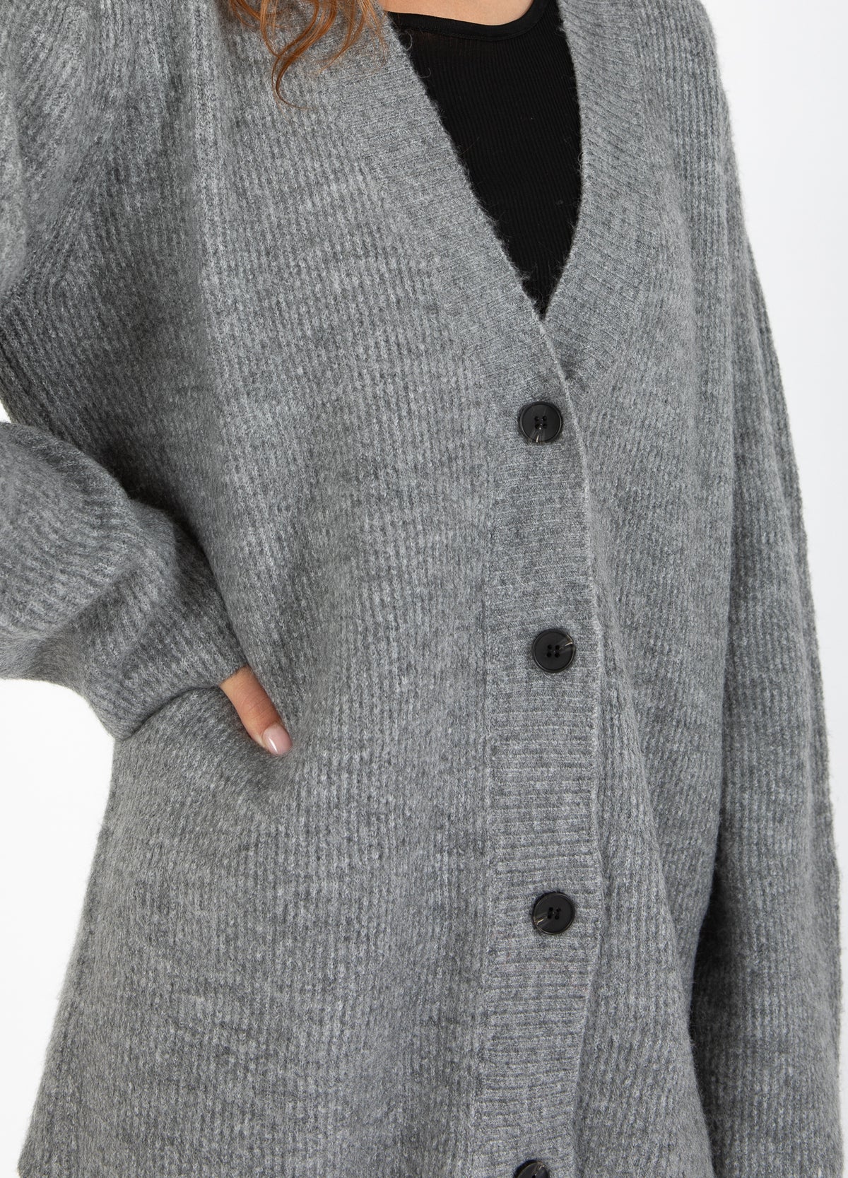 CC HEART EMMA V-NECK CARDIGAN - Dark Grey Melange