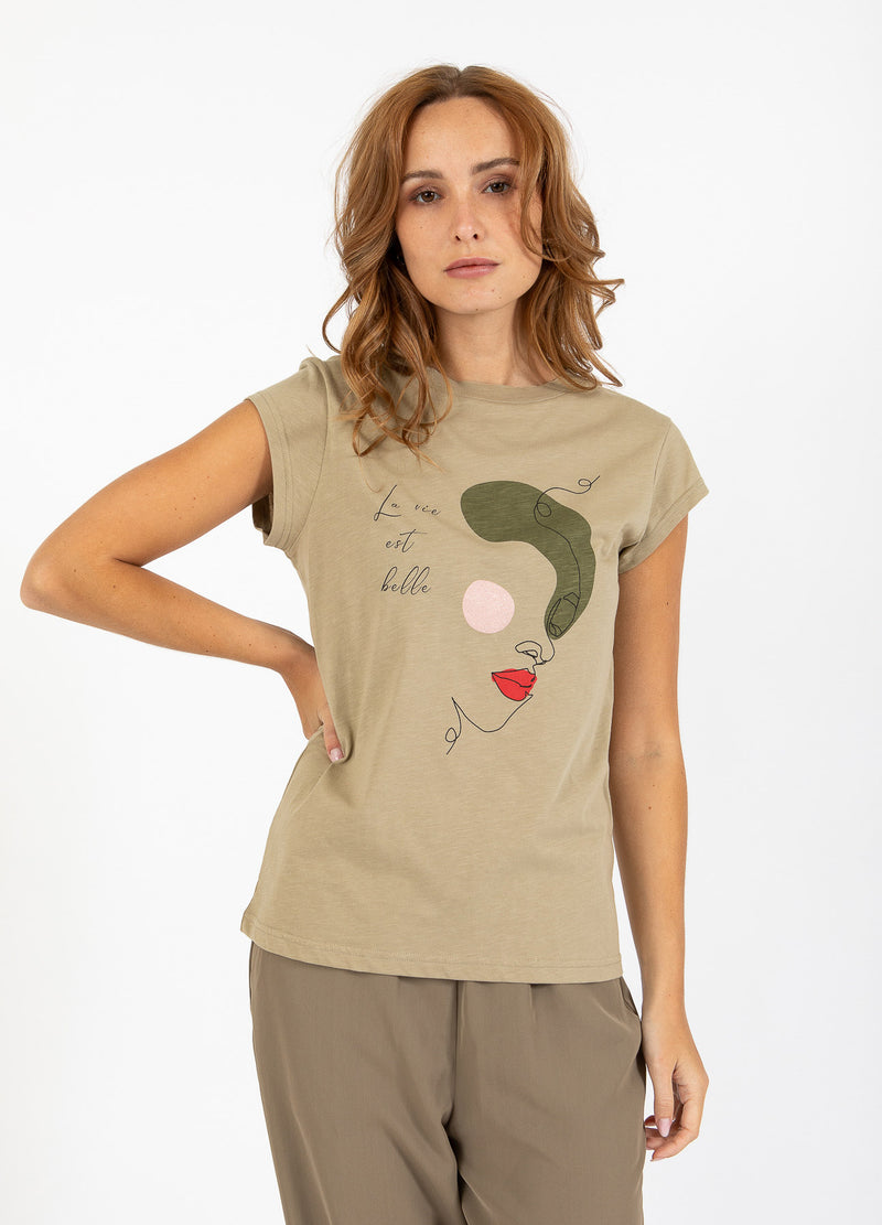 CC Heart CC HEART FACE T-SHIRT - CAP SLEEVE T-Shirt Sand olive - 406