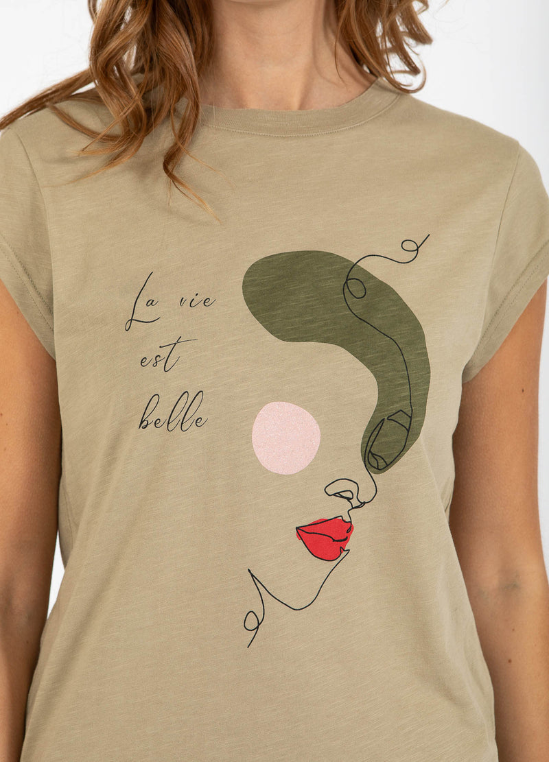 CC Heart CC HEART FACE T-SHIRT - CAP SLEEVE T-Shirt Sand olive - 406