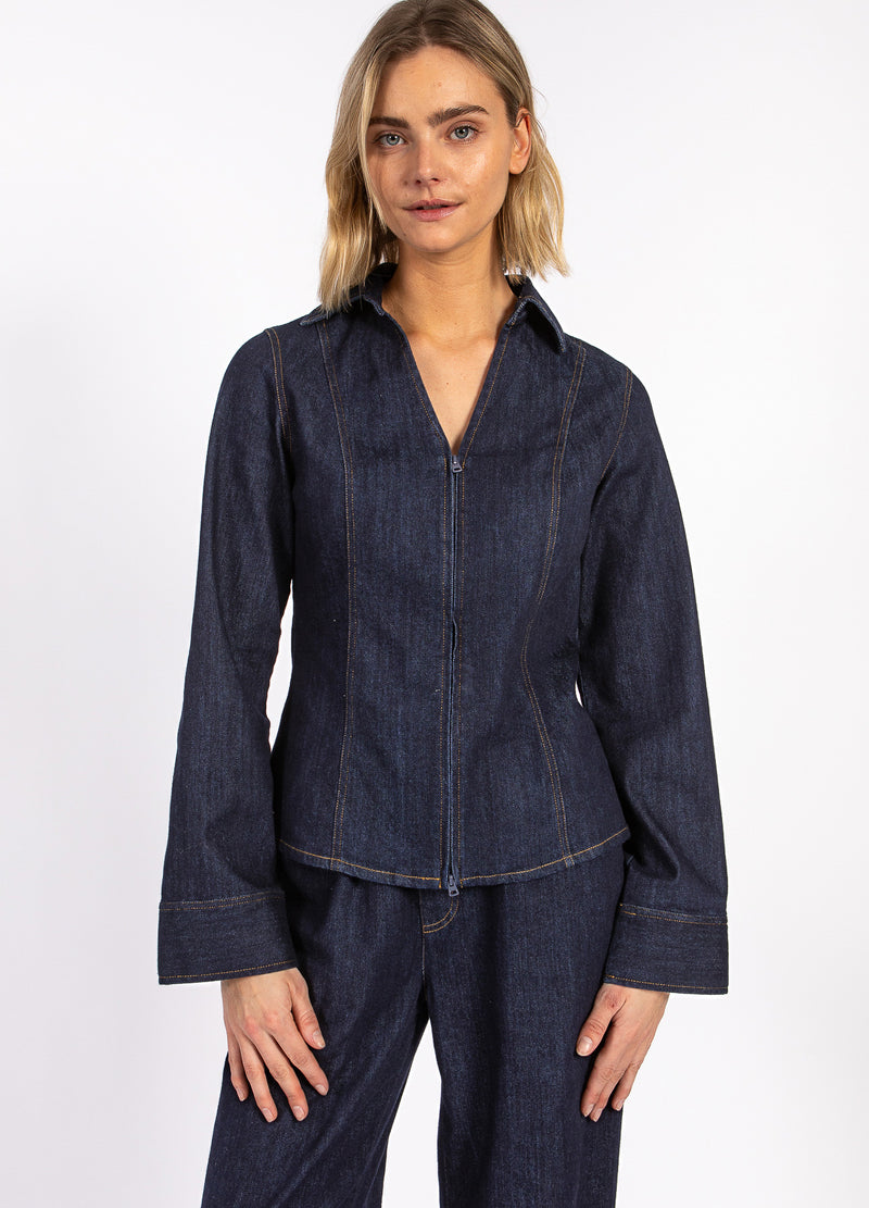 CC Heart CC HEART KALANI DENIM ZIP SHIRT Shirt/Blouse Dark denim blue - 587