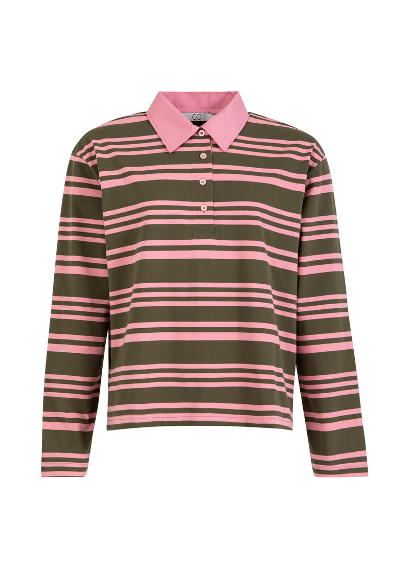 CC Heart CC HEART POLO SHIRT W. LONG SLEEVES Shirt/Blouse Army/pink stripe - 461