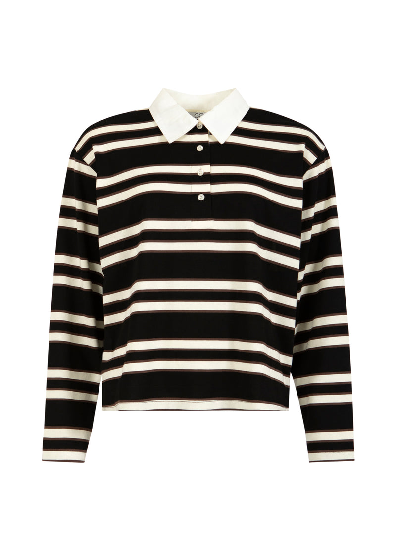 CC Heart CC HEART POLO SHIRT W. LONG SLEEVES Shirt/Blouse Black/creme stripe - 190