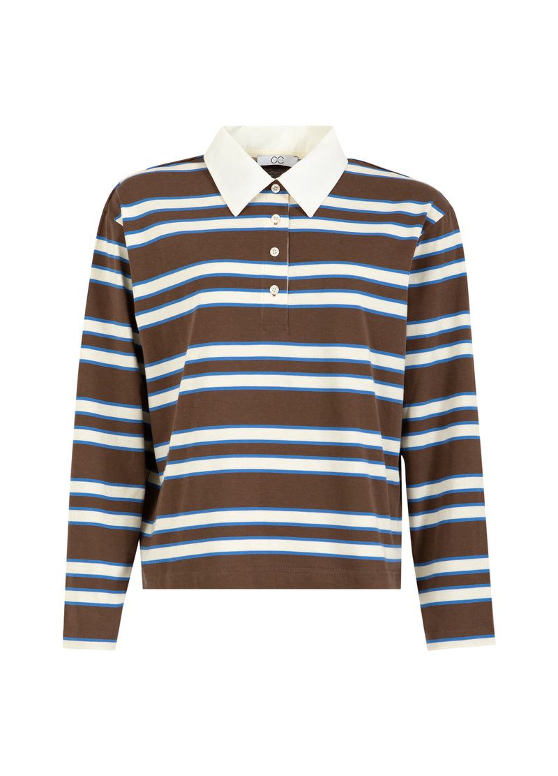 CC Heart CC HEART POLO SHIRT W. LONG SLEEVES Shirt/Blouse Brown/creme stripe - 357
