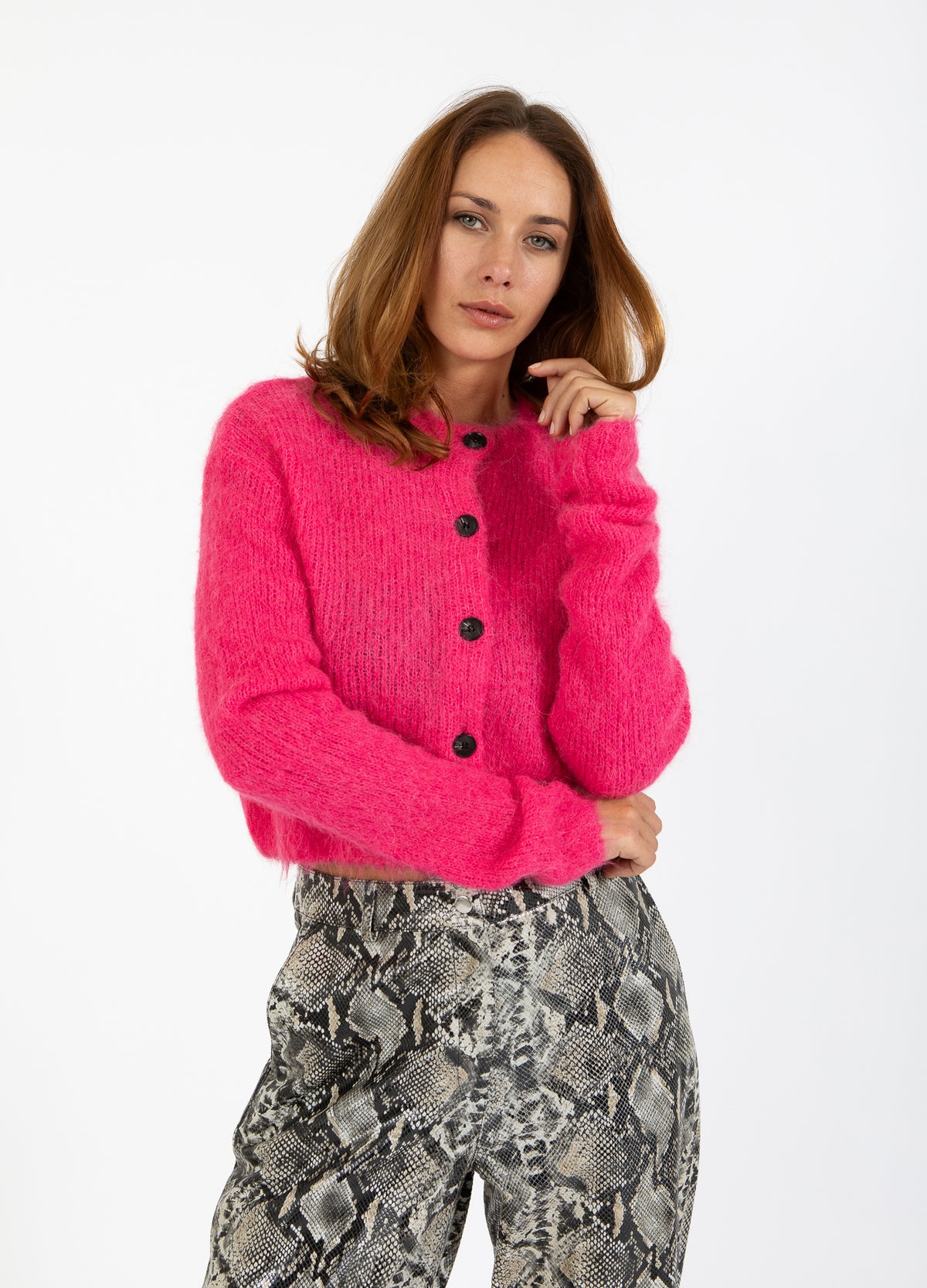 CROPPED KNIT CARDIGAN - Bright pink – costercopenhagen.com