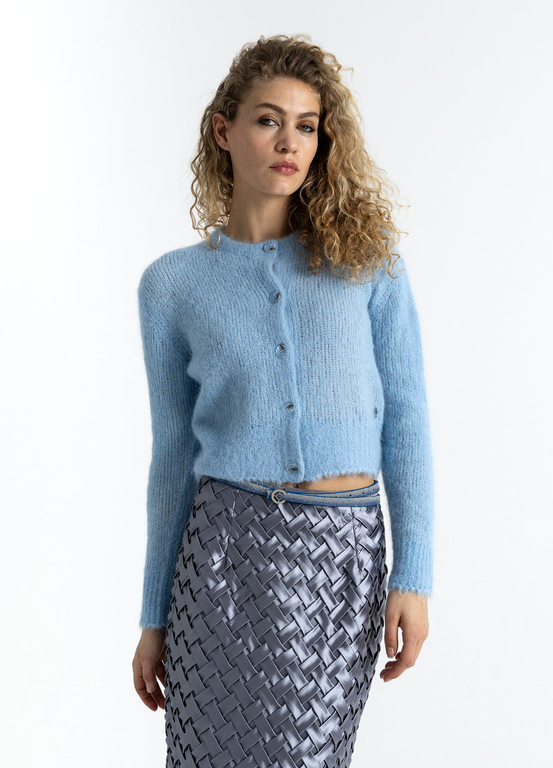 Coster Copenhagen CROPPED KNIT CARDIGAN IN ALPACA Knitwear Pastel blue - 538