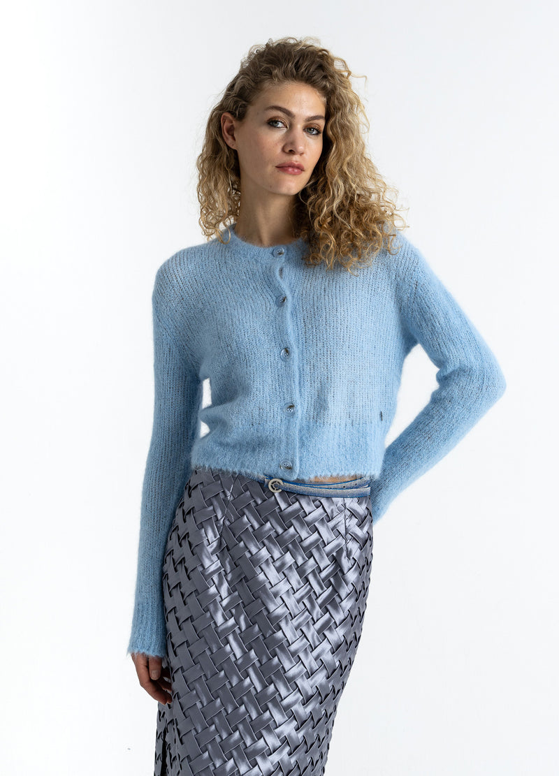 Coster Copenhagen CROPPED KNIT CARDIGAN IN ALPACA Knitwear Pastel blue - 538