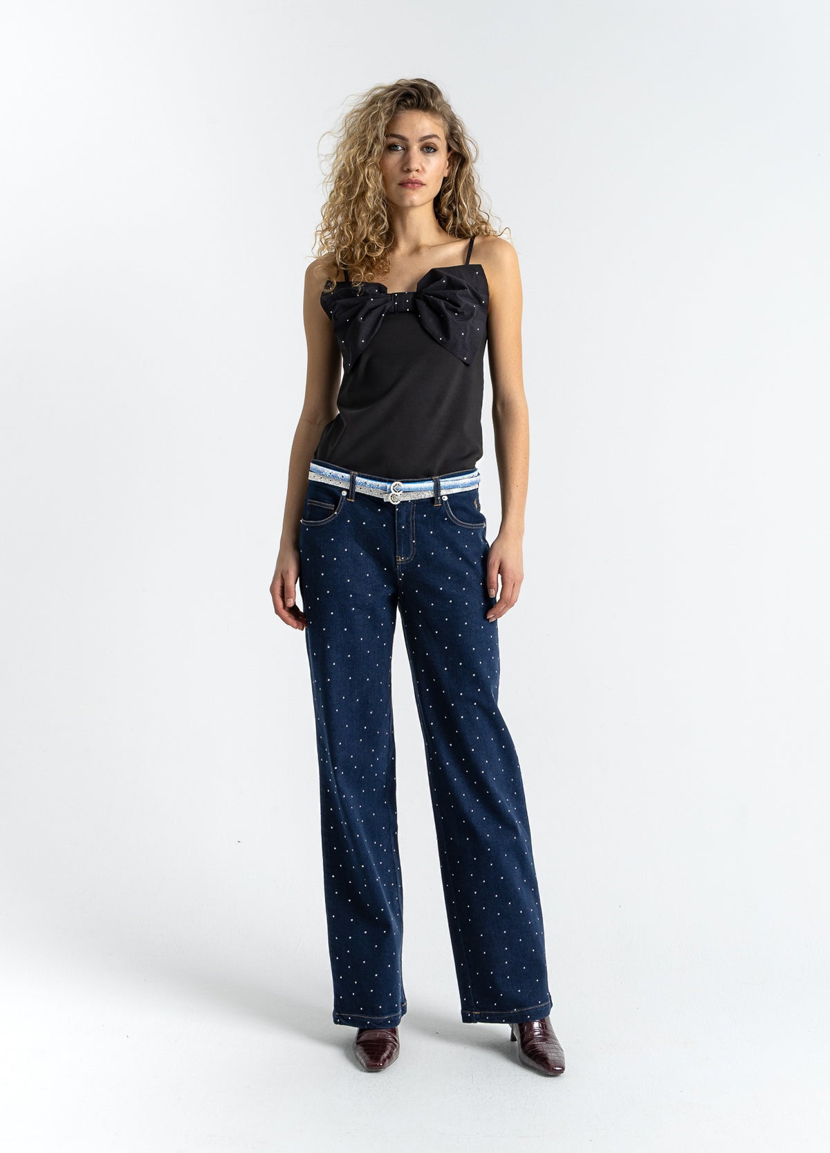 DENIM PANTS WITH STUDS - PETRA FIT - Eclipse blue