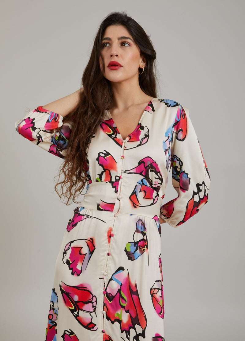 Coster Copenhagen DRESS W. BUTTONS AND BUTTERFLY PRINT Dress Butterfly print - 907