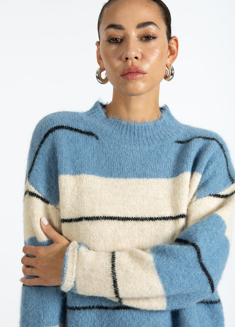 Coster Copenhagen FLUFFY STRIPED KNIT Knitwear Blue/creme stripe - 589