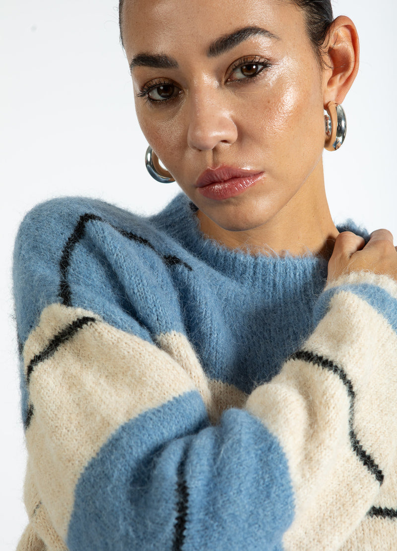 Coster Copenhagen FLUFFY STRIPED KNIT Knitwear Blue/creme stripe - 589