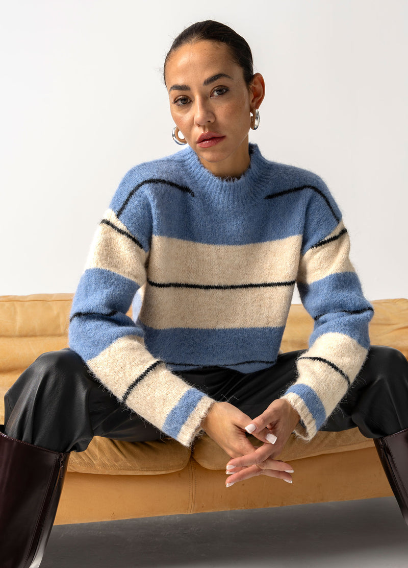Coster Copenhagen FLUFFY STRIPED KNIT Knitwear Blue/creme stripe - 589