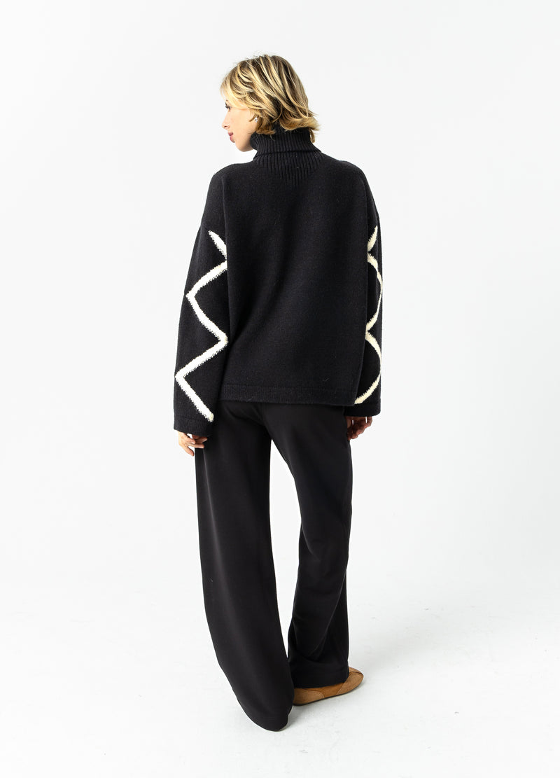 Coster Copenhagen HIGH NECK KNIT SWEATER Knitwear Black/creme stitch - 133