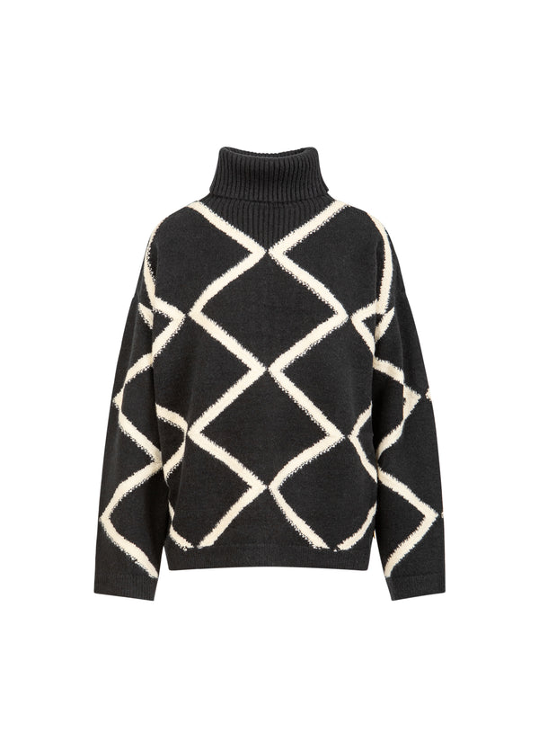 Coster Copenhagen HIGH NECK KNIT SWEATER Knitwear Black/creme stitch - 133