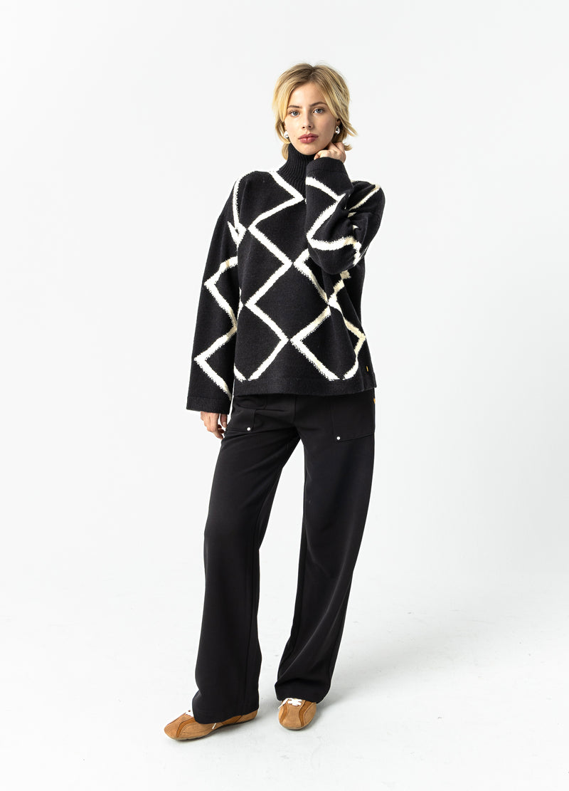 Coster Copenhagen HIGH NECK KNIT SWEATER Knitwear Black/creme stitch - 133