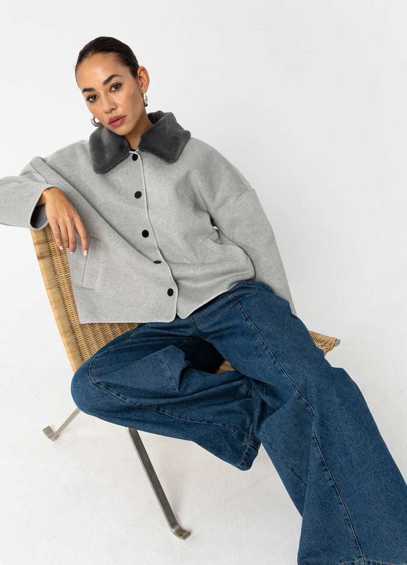 Coster Copenhagen JACKET WITH FUR COLLAR Outerwear Dove grey - 155