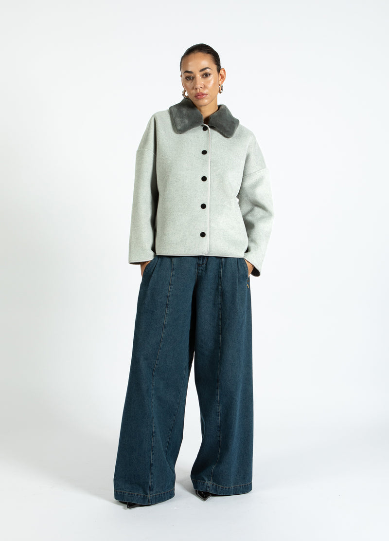 Coster Copenhagen JACKET WITH FUR COLLAR Outerwear Dove grey - 155