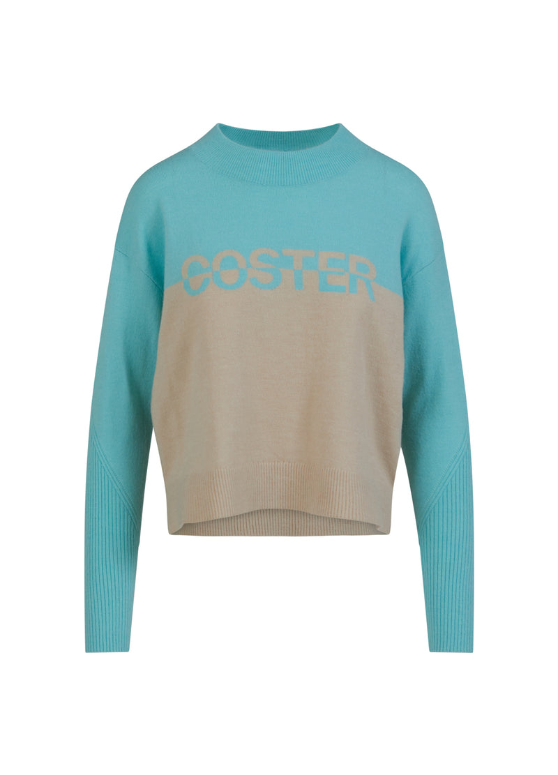 Coster Copenhagen KNIT JAQUARD WITH REVERSED COLOR LOGO Knitwear Creme/Aqua Blue - 521