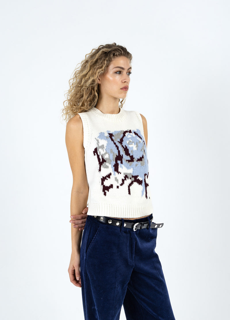 Coster Copenhagen KNIT VEST WITH ROSE Knitwear Pearl - 263