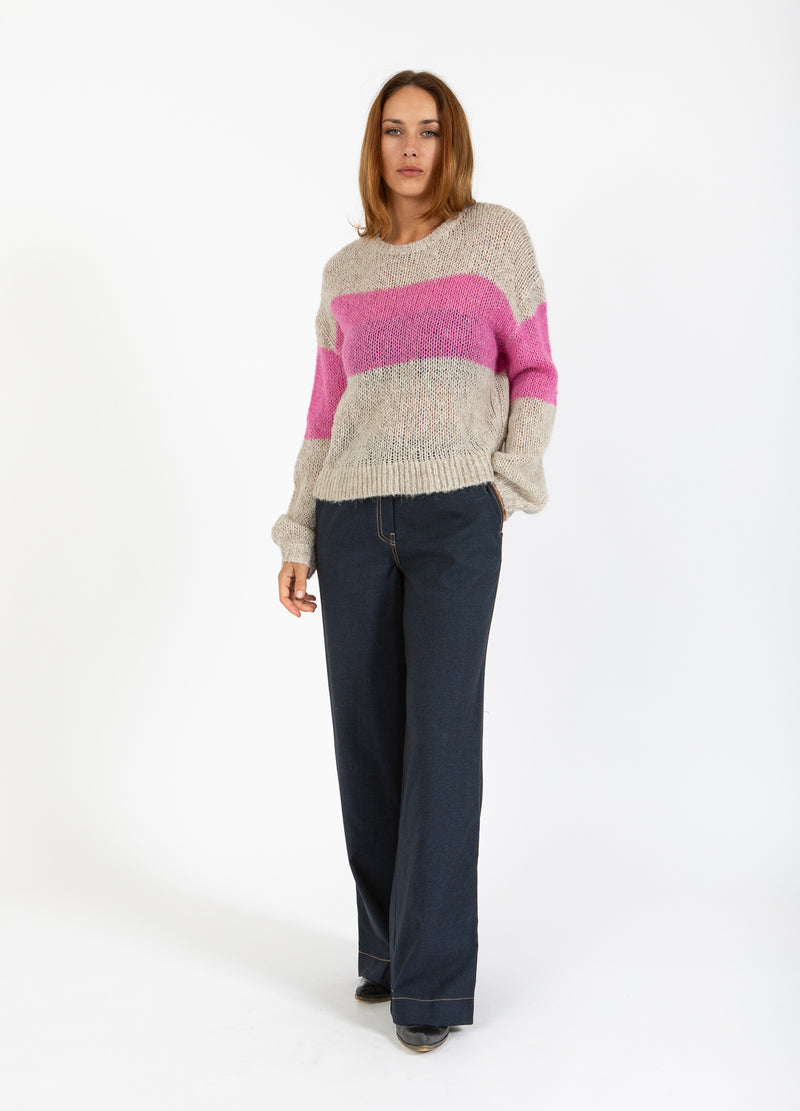 Coster Copenhagen KNIT WITH BIG STRIPE Knitwear Sand / Magenta - 861