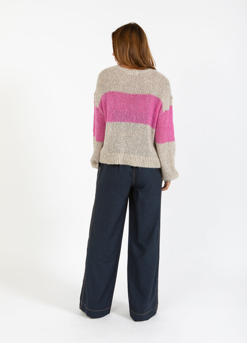 Coster Copenhagen KNIT WITH BIG STRIPE Knitwear Sand / Magenta - 861