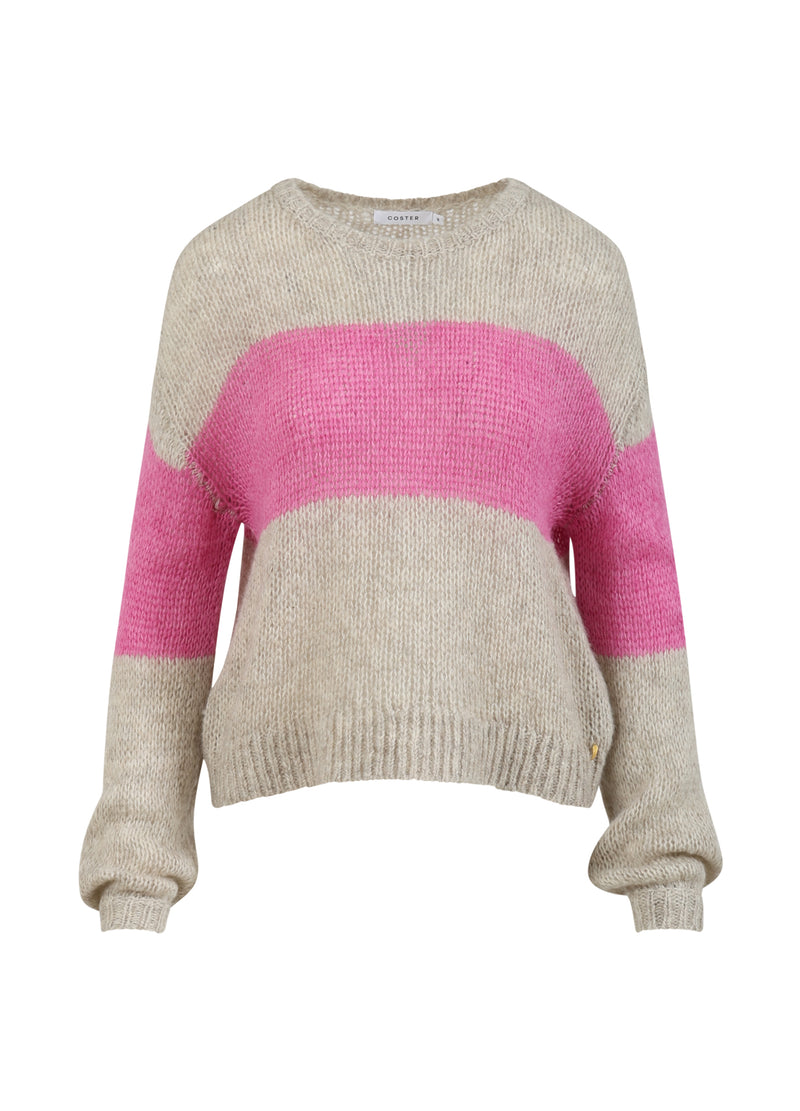 Coster Copenhagen KNIT WITH BIG STRIPE Knitwear Sand / Magenta - 861