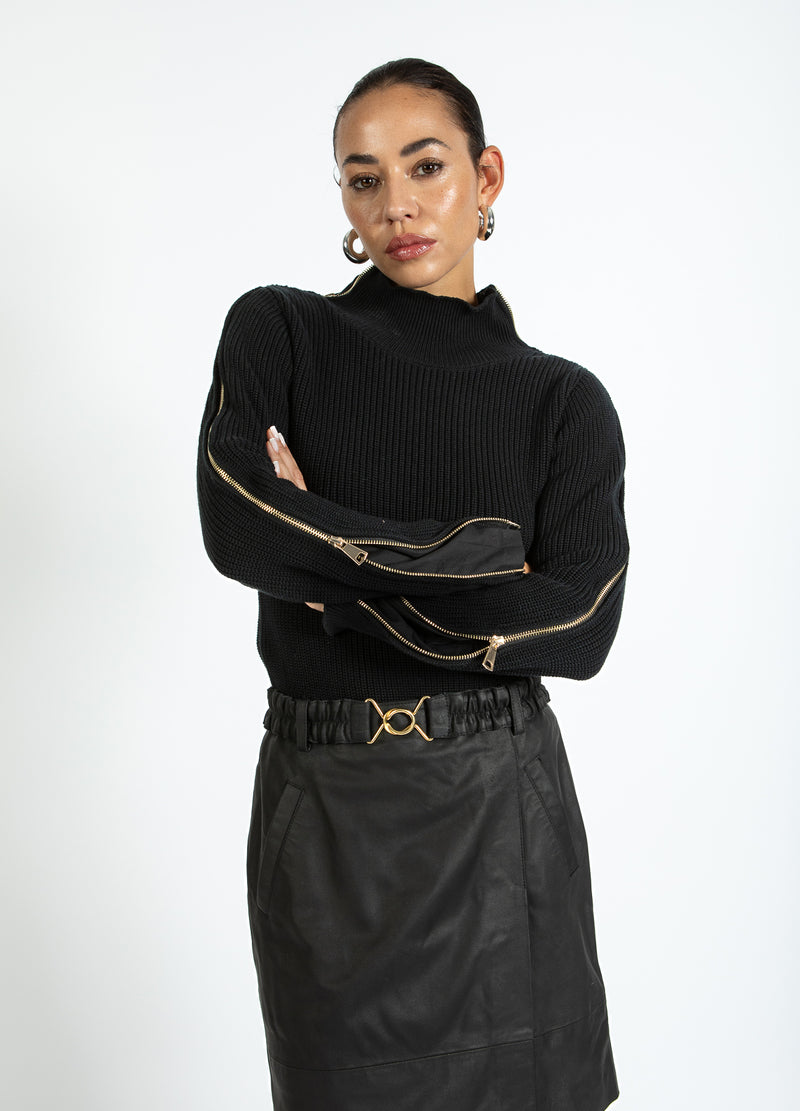 Coster Copenhagen KNIT WITH HIGH NECK AND ZIPPER Knitwear Black - 100