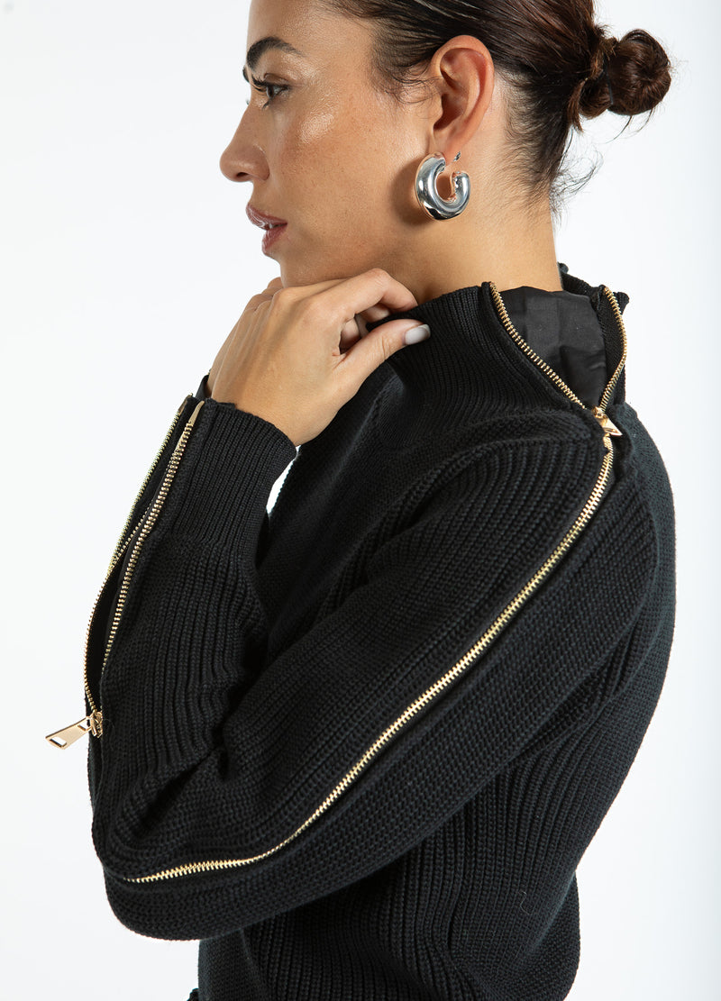 Coster Copenhagen KNIT WITH HIGH NECK AND ZIPPER Knitwear Black - 100