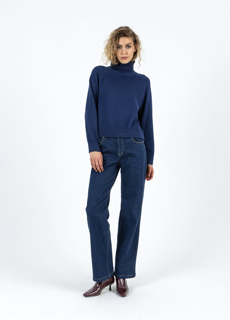 Coster Copenhagen KNIT WITH HIGH NECK IN COTTON Knitwear Eclipse blue - 555