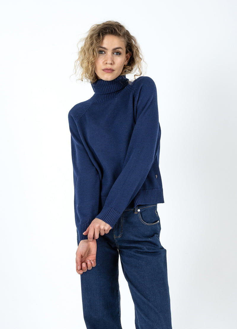Coster Copenhagen KNIT WITH HIGH NECK IN COTTON Knitwear Eclipse blue - 555