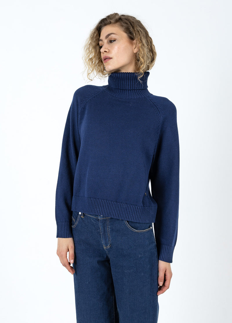 Coster Copenhagen KNIT WITH HIGH NECK IN COTTON Knitwear Eclipse blue - 555