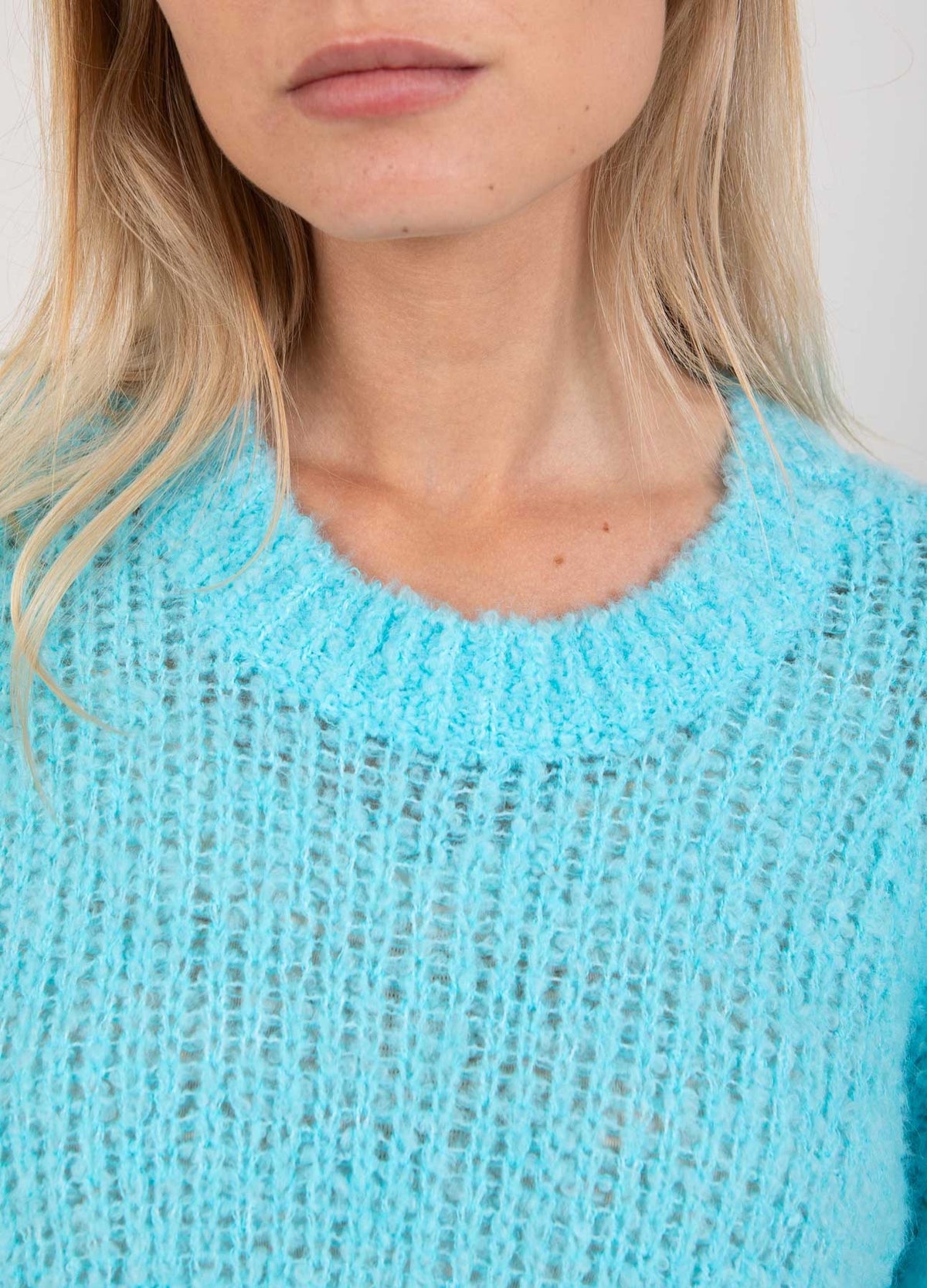 KNIT WITH PUFF SLEEVES IN BOUCLE - Aqua blue