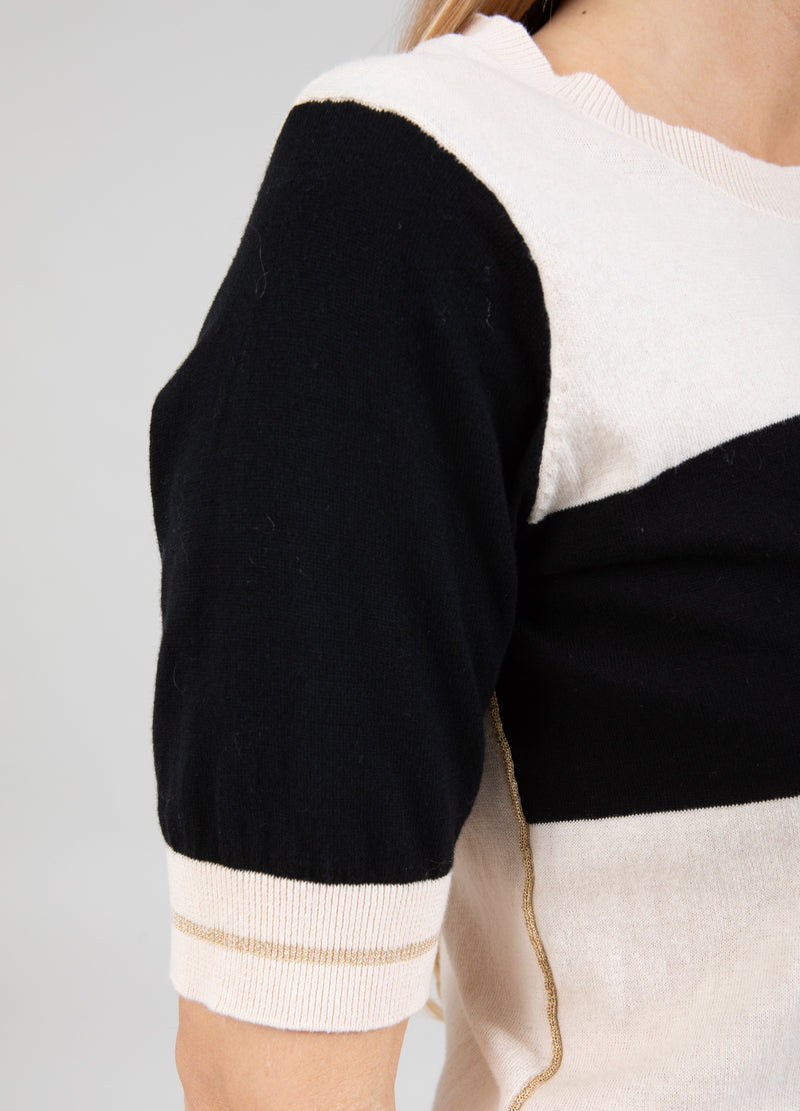 Coster Copenhagen KNIT WITH SHORT SLEEVES IN POINTELLE Knitwear Black/creme - 179