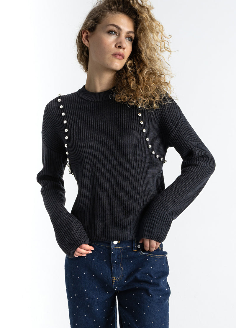 Coster Copenhagen KNIT WITH SILVER BEADS Knitwear Black - 100