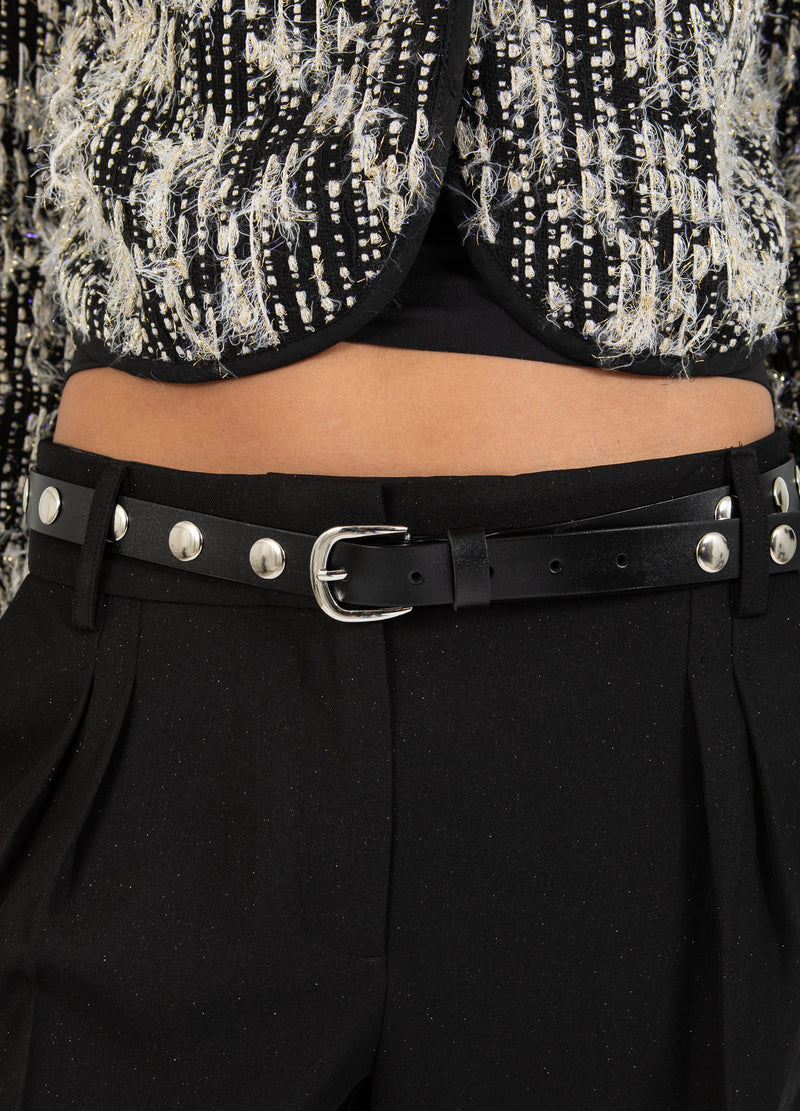 Coster Copenhagen LEATHER BELT WITH SILVER STUDS Accessories Black - 100 (silver studs)